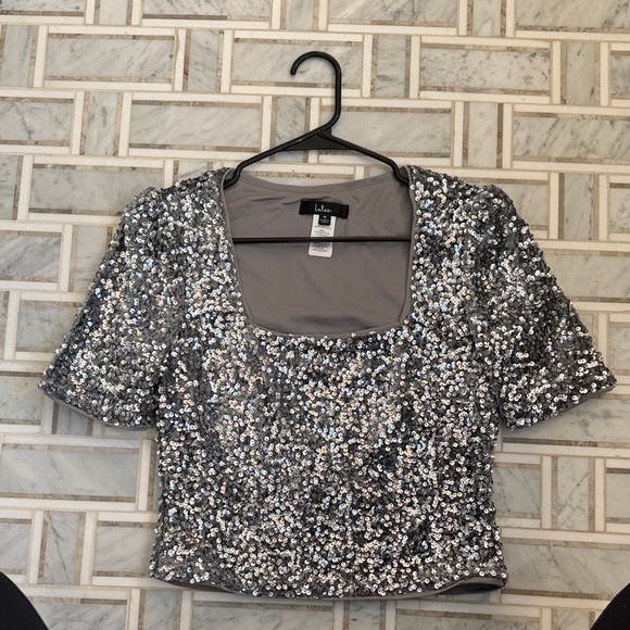 Lulus Tops - Lulu's Sparkling Silver Sequin Crop Top